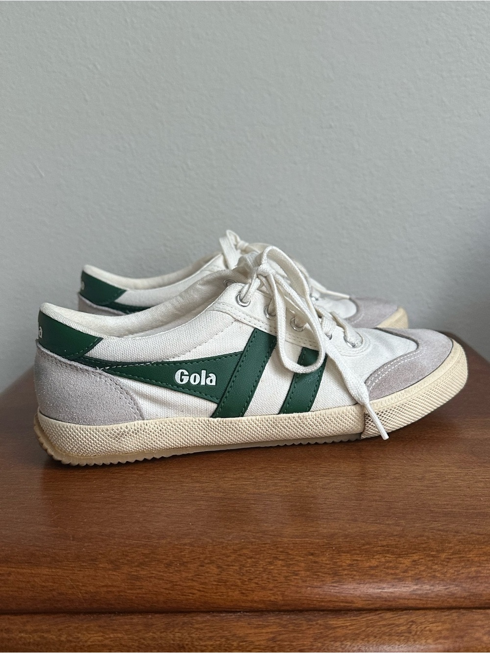 Gola Size 6 Badminton Court Sneakers with Classic Green Stripes Free People